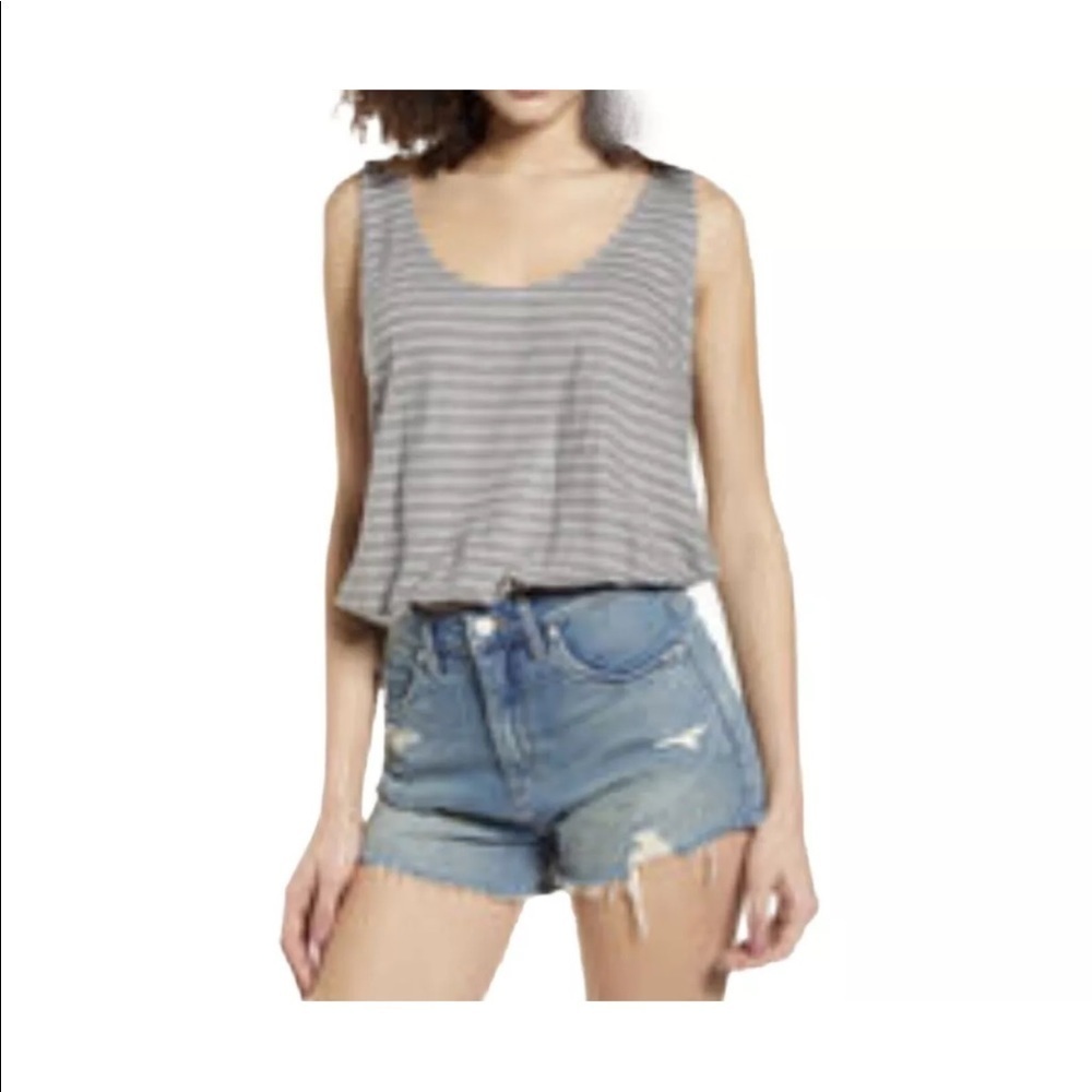 Project Social T Crop Tank Top Sleeveless Gray Stripe Tee Shirt S